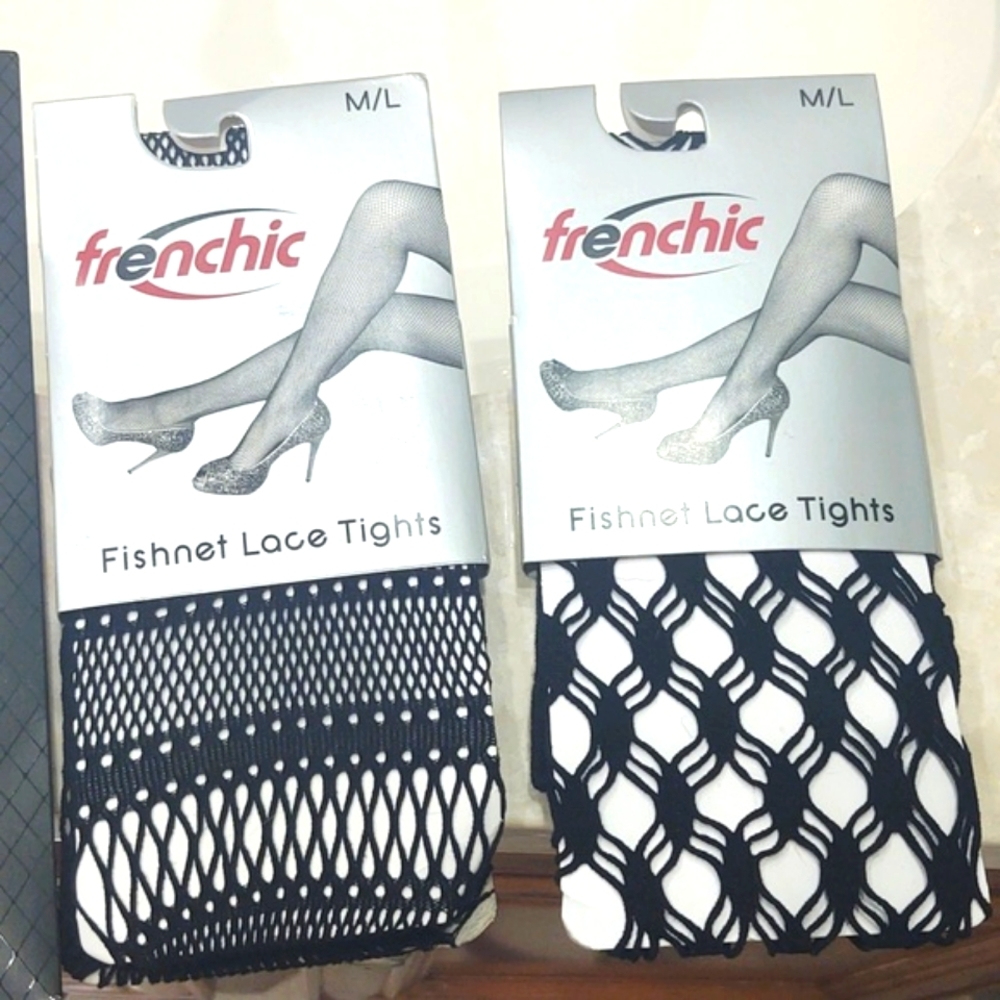 Bundle! 2 pairs of Frenchic Fishnet Tights pantyhose Black m/l NWT new!